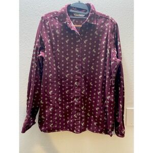 Woolrich Flannel Button Up Ducks Keystone Print Shirt Burgundy Women's L Cotton